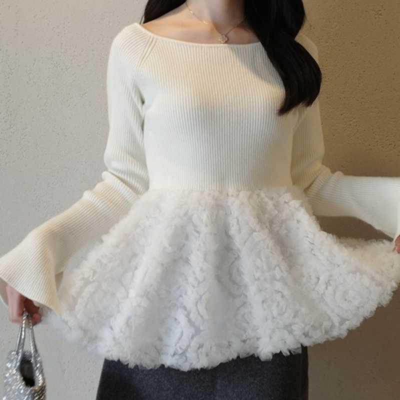 New Long-sleeved Women's Knitted Patchwork Floral Embroidered Sweater