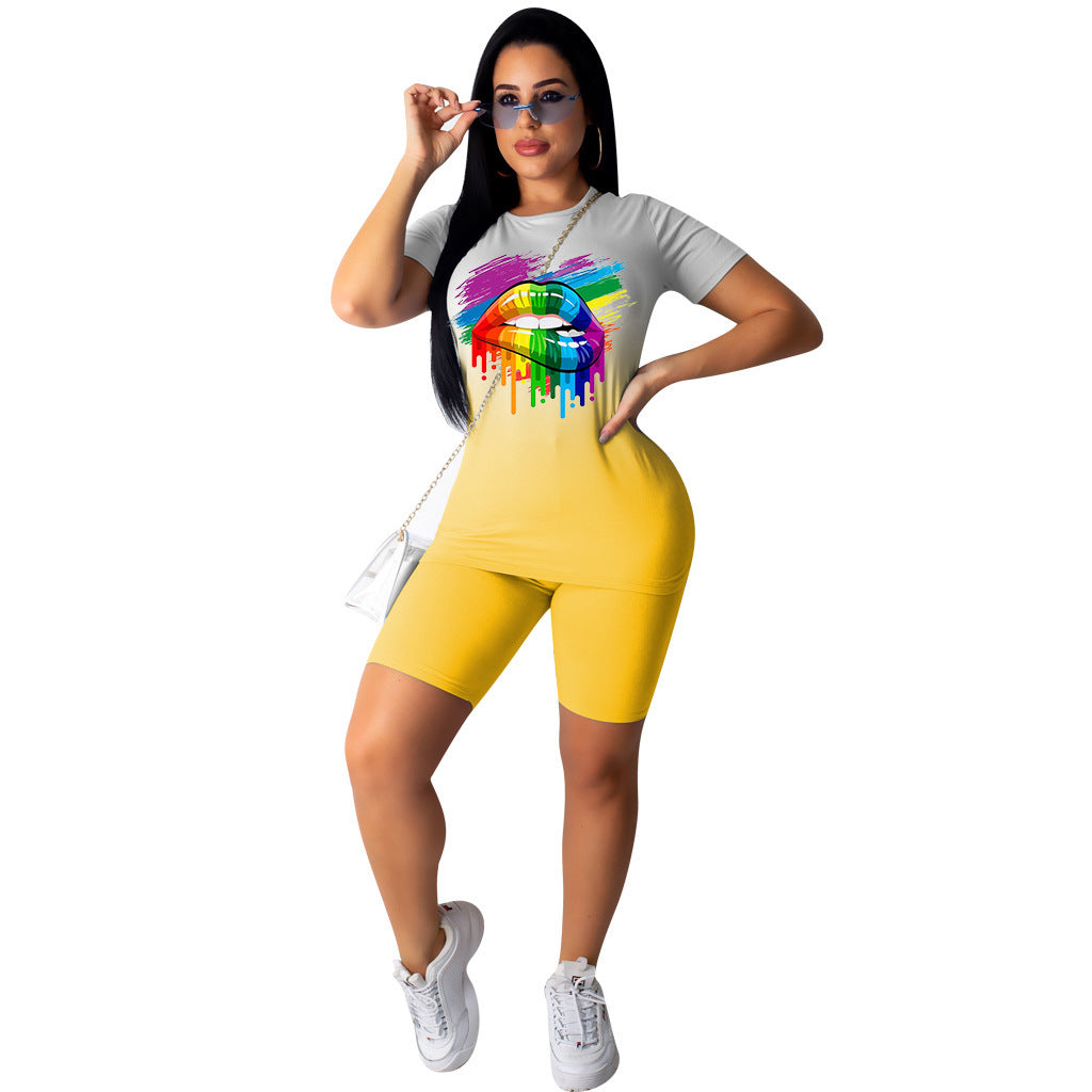 Gradient print lip pantsuit