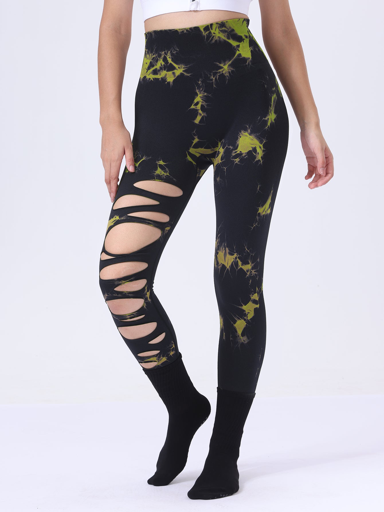 3 PACK Butt Lifting Yoga Gym Athletic Pants, Hollow Out Tummy Control Sports Leggings Tie Dye Running Pants