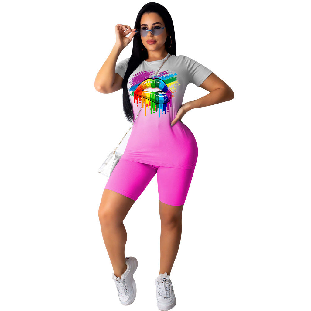 Gradient print lip pantsuit