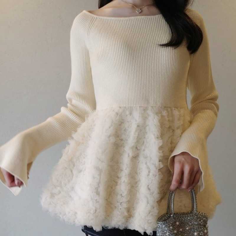 New Long-sleeved Women's Knitted Patchwork Floral Embroidered Sweater