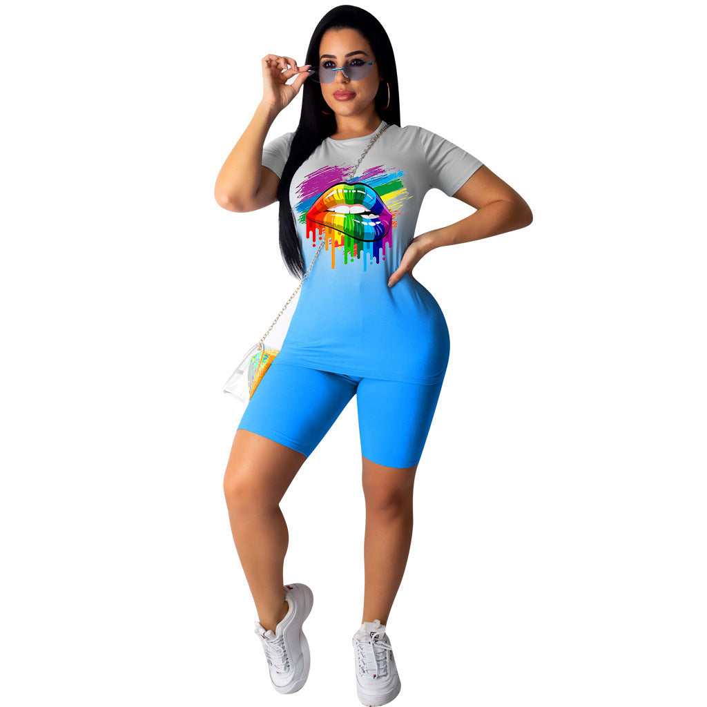 Gradient print lip pantsuit