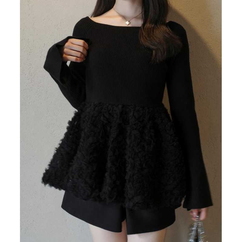 New Long-sleeved Women's Knitted Patchwork Floral Embroidered Sweater