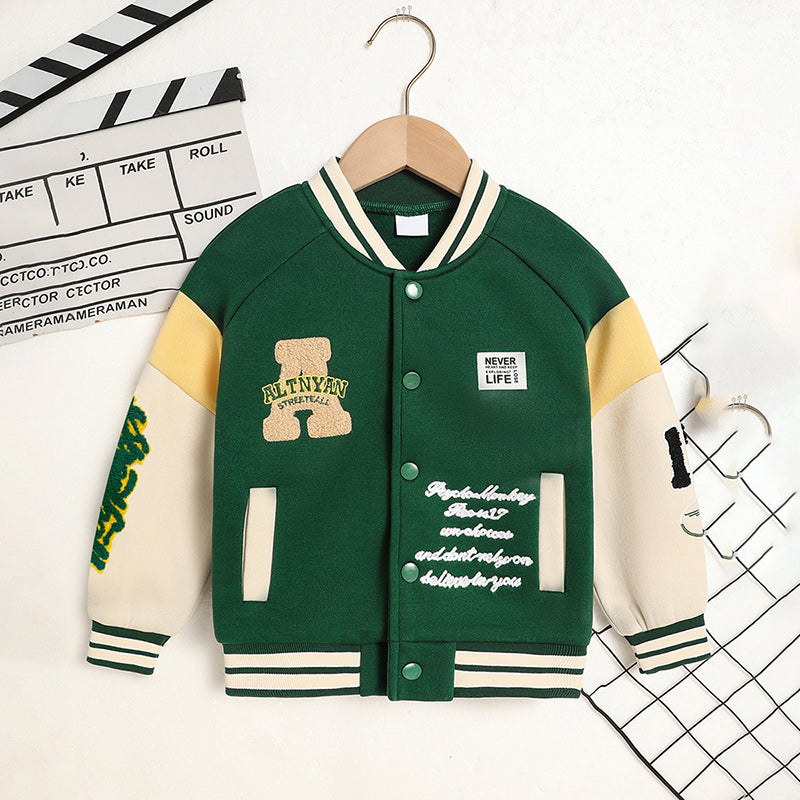 Toddler Kids Girls Boy's Trendy Embroidery Letters Print Jacket Baseball Collar Sports Casual Coat Children's Wear