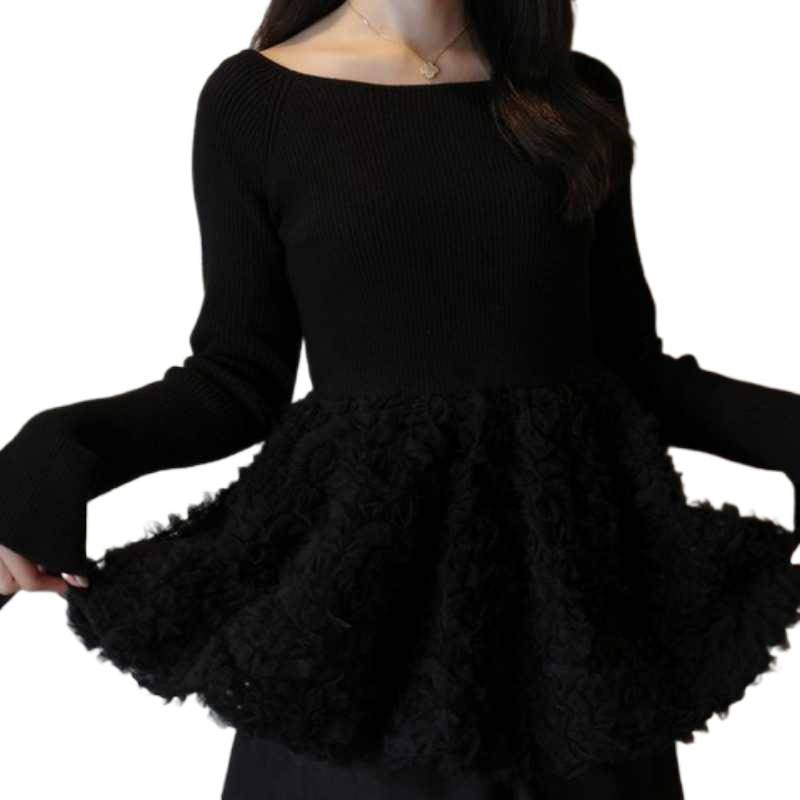 New Long-sleeved Women's Knitted Patchwork Floral Embroidered Sweater