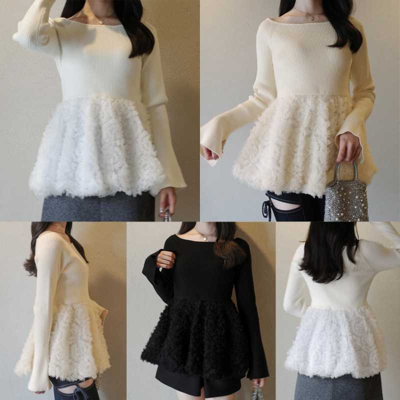 New Long-sleeved Women's Knitted Patchwork Floral Embroidered Sweater