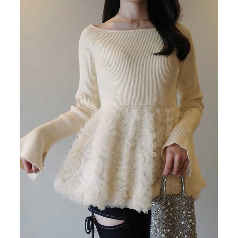 New Long-sleeved Women's Knitted Patchwork Floral Embroidered Sweater