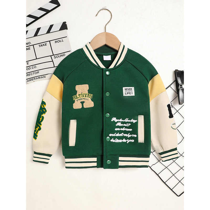 Toddler Kids Girls Boy's Trendy Embroidery Letters Print Jacket Baseball Collar Sports Casual Coat Children's Wear