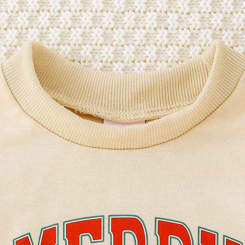 Baby Girls 2Pcs Christmas Outfits MERRY Christmas Letter Print Round Neck Long Sleeve Sweatshirt & Pants Set